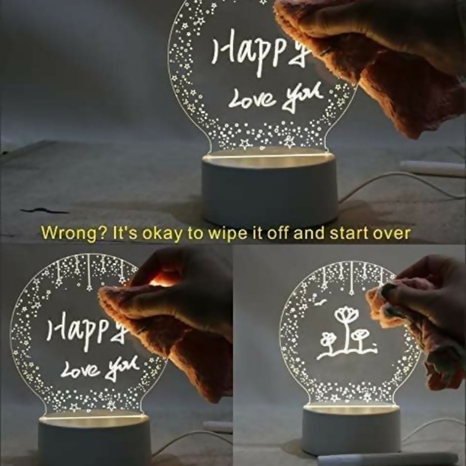 3D Creative Writeable LED Night Personalized Home Decor Lamp & Romantic Gift for Birthday, Valentine’s Day & Anniversary